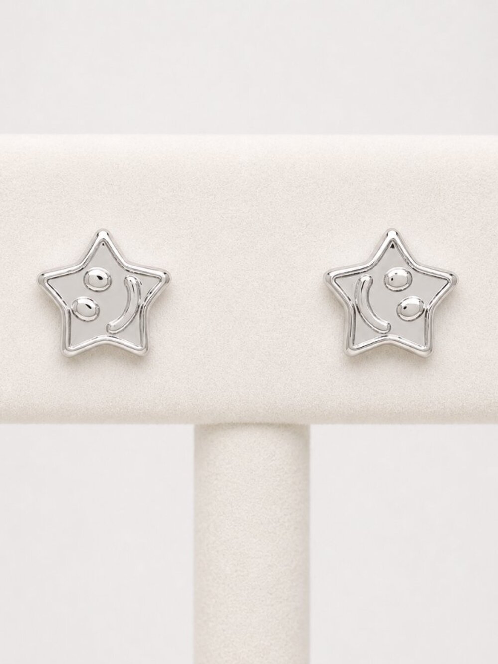Micro Sterling Silver Solid 5-Star Happy Smiley Face Stud Earrings SS31